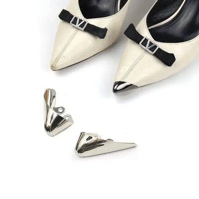 Women High Heel Metal Toe Cap Wear and Tear Concealer Anti-kicking Leather Shoes Point Protector Flat Shoe Tips Cap Accessorices - Smarsty