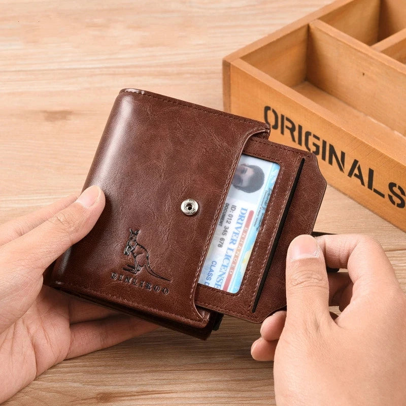 Leather Men's Wallet Luxury Short RFID Card Holder for Men Zipper Coin Purse Portable Male Wallets Billfold - Smarsty