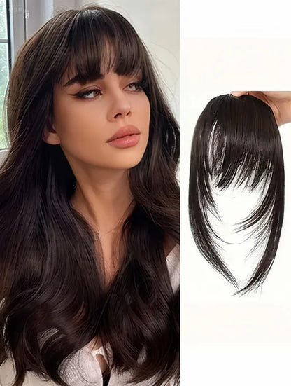 Synthetic Hair Clip-In Bangs Cut Wispy Fringe with Sideburns Dark Brown Natural Look for Women Daily Party Wear - Smarsty