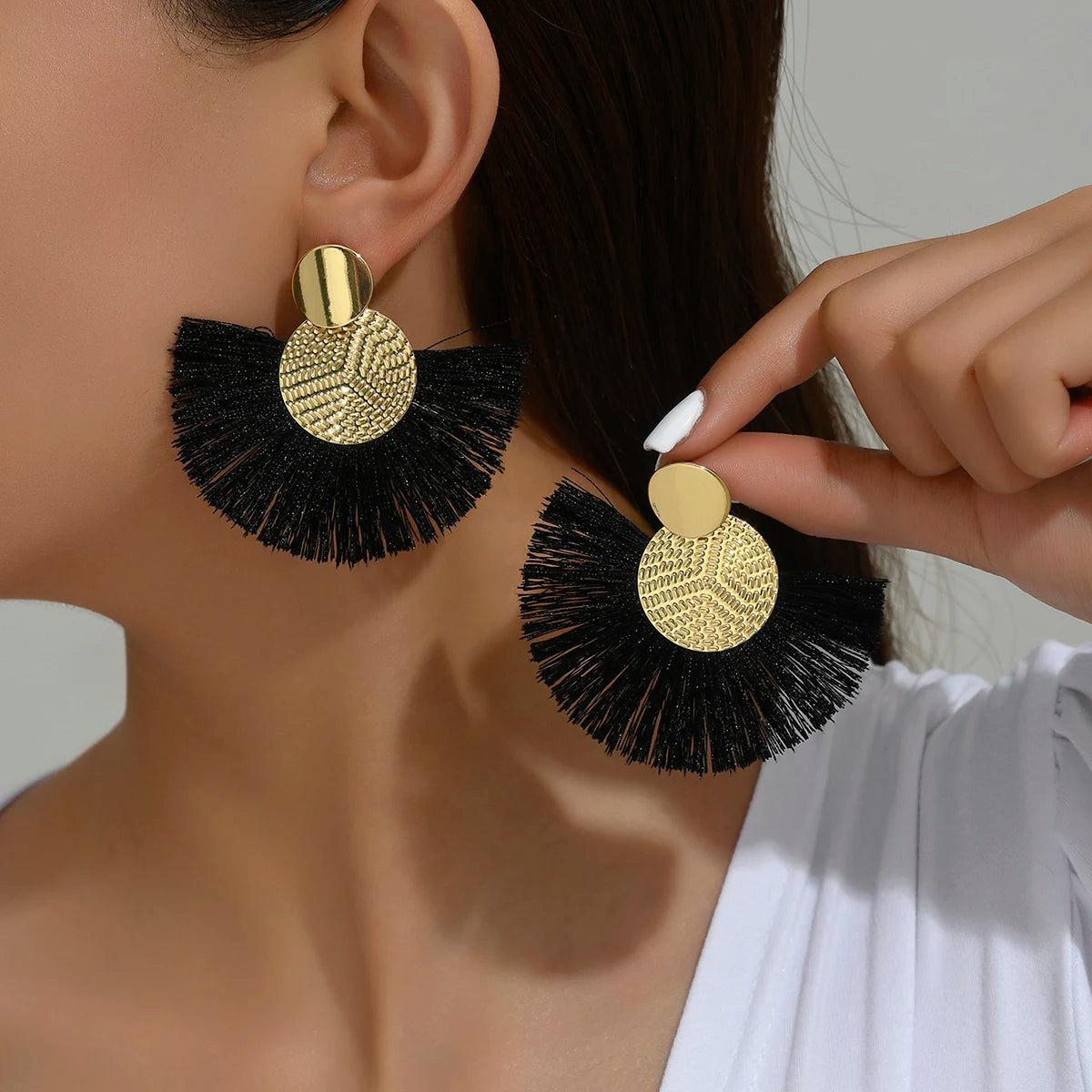 Bohemian Big Tassel Drop Earrings for Stylish Wedding Look - Smarsty