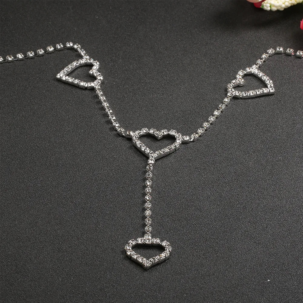 Rhinestone Body Chain Belt with Heart Pendant - Smarsty