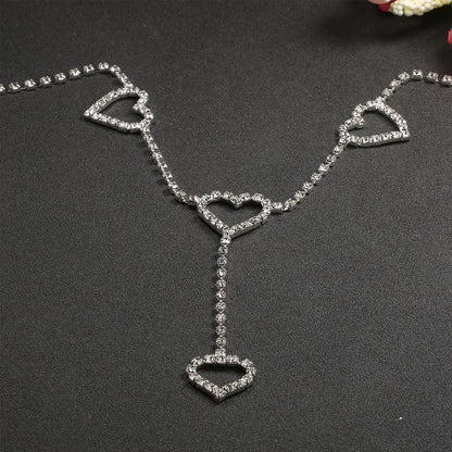 Rhinestone Body Chain Belt with Heart Pendant - Smarsty