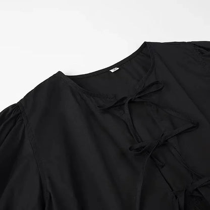 MUJER Ruffle Blouses Woman Puff Sleeve Shirts and Blouses for Women White Black Ruched Crop Top Female Ruched Women's Blouse - Smarsty