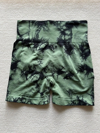 Women's Tie Dye Print Ruched High Waist Sports Shorts, Casual Comfy Breathable Seamless Skinny Shorts for Yoga Gym Workout - Smarsty
