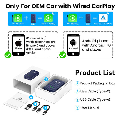 3 In 1 Wireless CarPlay Android Auto Adapter For Cars - Smarsty