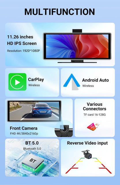 4K Dash Cam IPS Touch Screen With Wireless CarPlay Pro - Smarsty