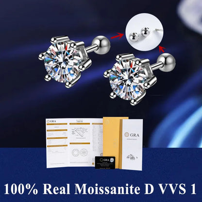 D VVS1 Moissanite Stud Earrings S925 Platinum Plating - Smarsty
