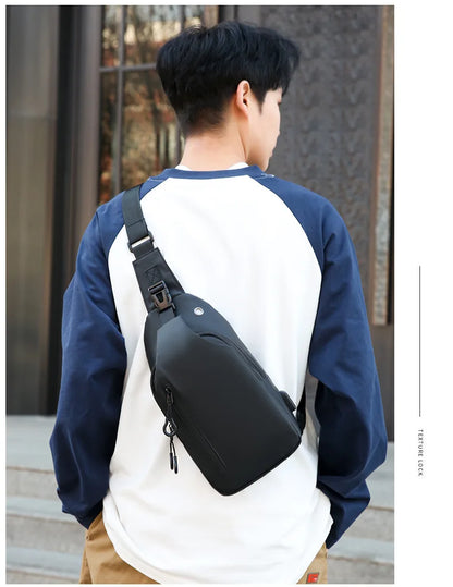 Mens Nylon Chest Bag With USB Charging Compact Crossbody - Smarsty