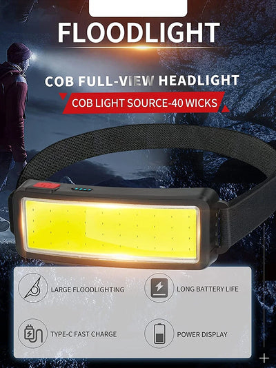 Powerful COB Headlamp Type-c/USB Rechargeable Head Flashlight Built-in Battery Outdoor Fishing Camping Lantern Waterproof Torch by Smarsty