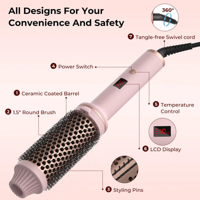 1.5 Inch Ceramic Heated Hair Curling Brush - Smarsty