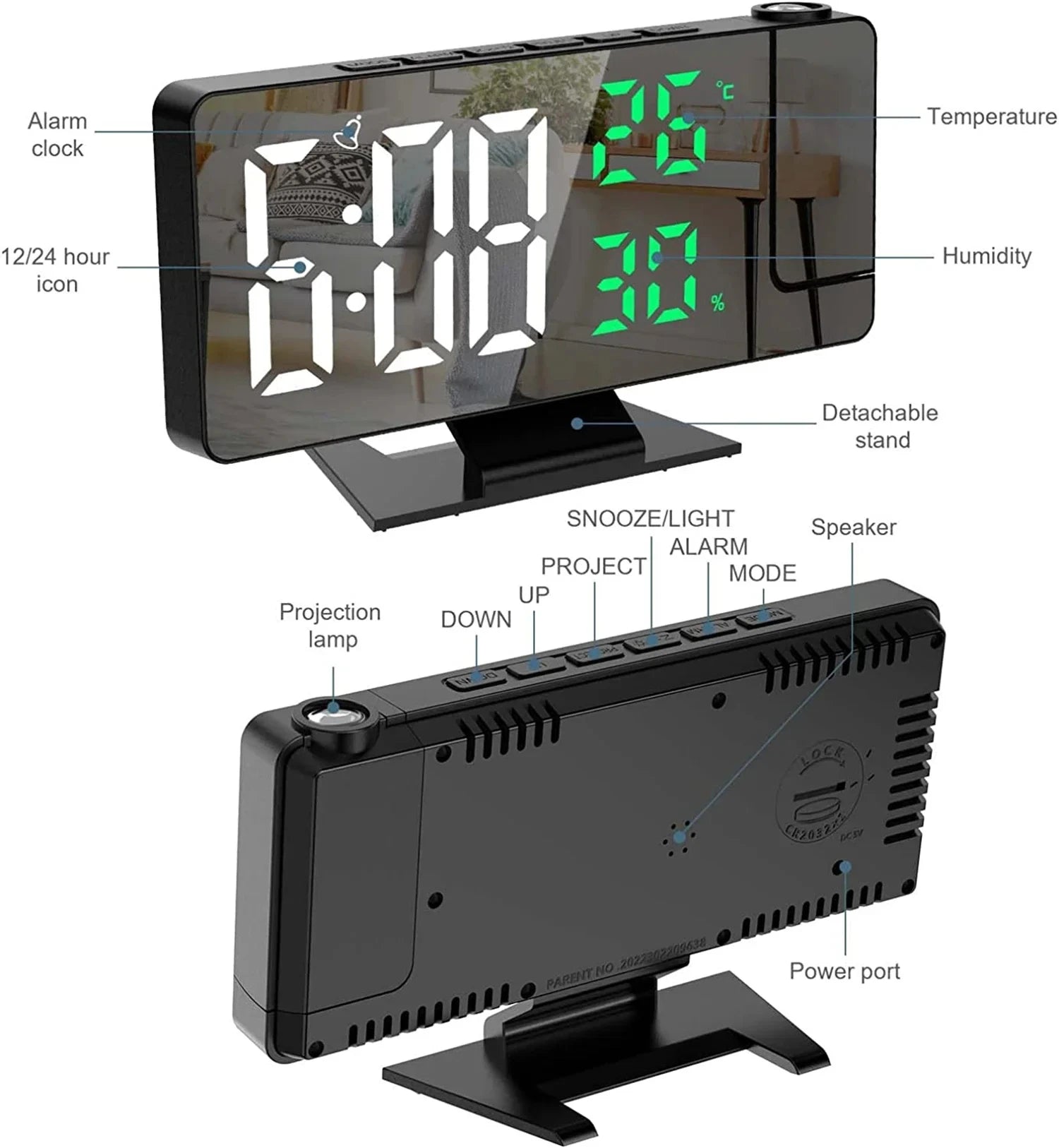 LED Digital Alarm Clock with Projection and Snooze Feature - Smarsty