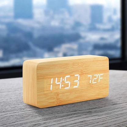 Wooden Digital Alarm Clock with Temperature Display - Smarsty