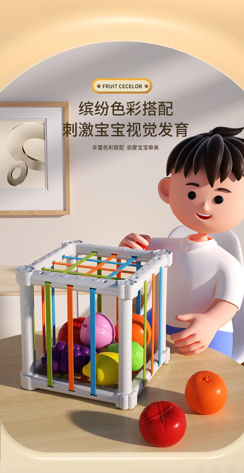 Baby Montessori Shape Sorter Cube Rainbow Colorful Blocks Sorting Game Infant Cognitive Grip Training Learning Educational Toy - Smarsty