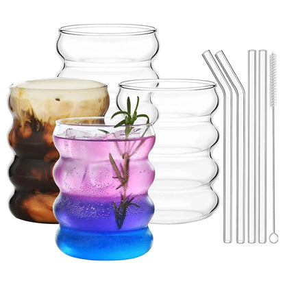 Creative Glass Cups Set with Straws for Stylish Drinking - Smarsty