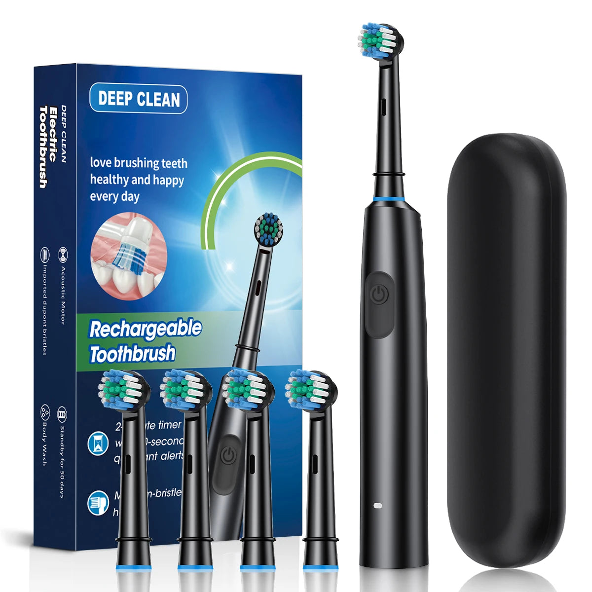 Rechargeable Electric Toothbrush with 8 Soft Brush Heads - Smarsty