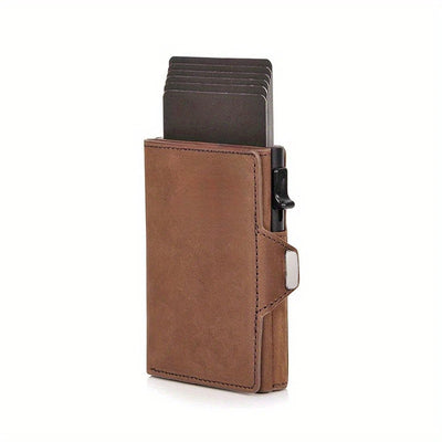 Pop-Up Credit Card Case with RFID Protection Genuine Leather  Wallet with Compartment for Notes and Coins for Men and Women - Smarsty