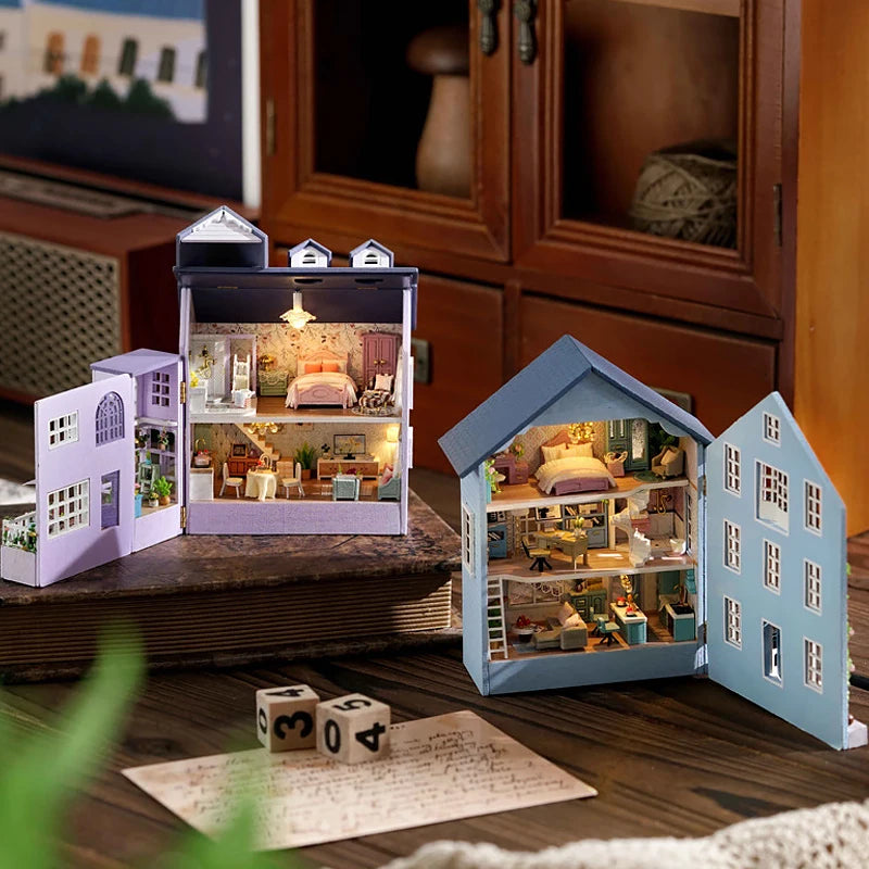 DIY Mini Wooden Doll House Assembly Building Model Pink Princess Villa Architecture Kit 3D Puzzle Dollhouse With Furniture Gifts by Smarsty