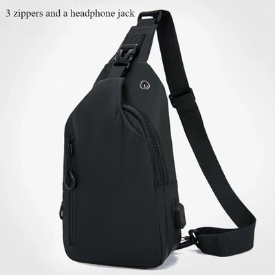 Mens Nylon Chest Bag With USB Charging Compact Crossbody - Smarsty