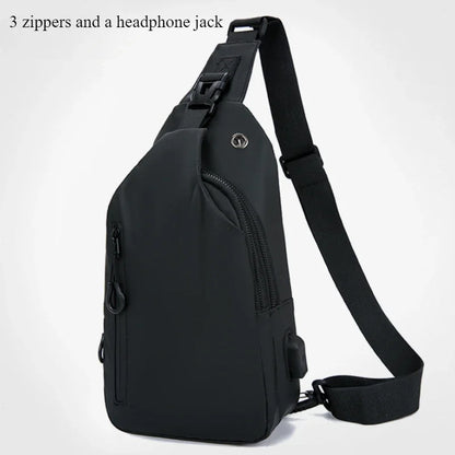 Mens Nylon Chest Bag With USB Charging Compact Crossbody - Smarsty