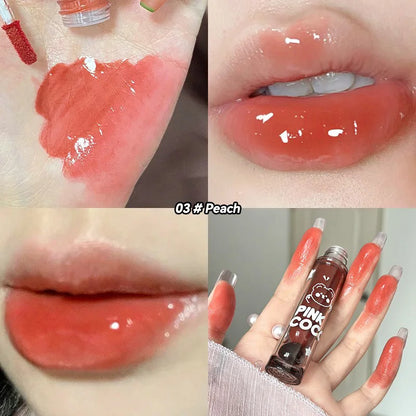 Pinkcoco Bear Doodle Mirror Lip Glaze Long Lasting Shine - Smarsty