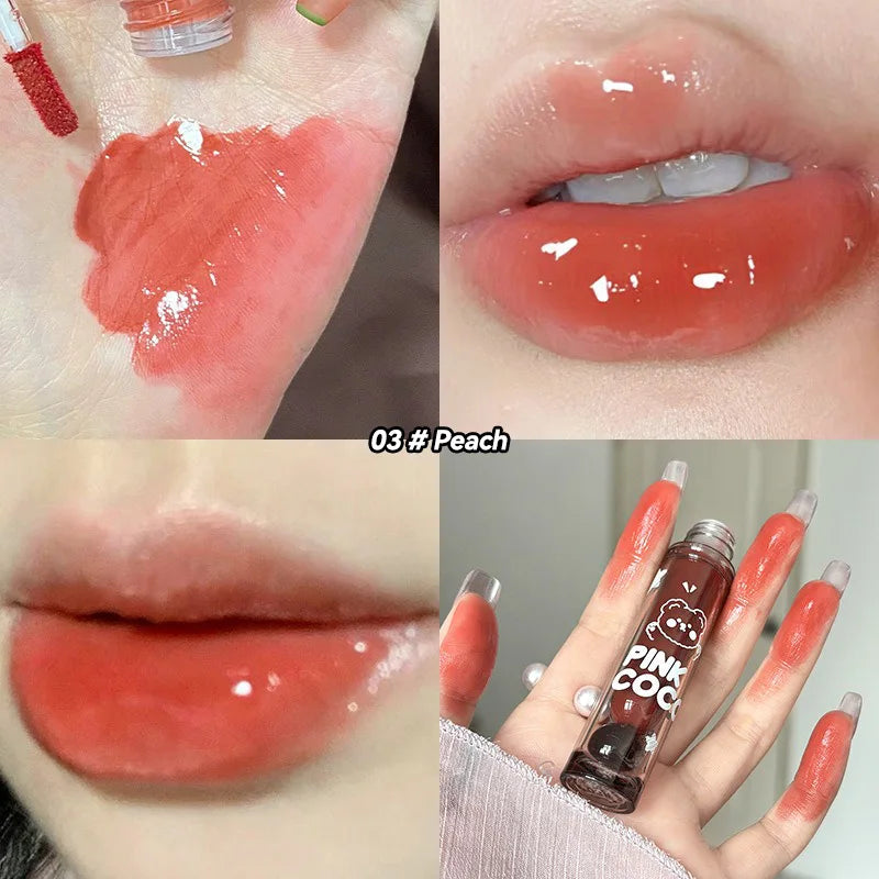 Pinkcoco Bear Doodle Mirror Lip Glaze Long Lasting Shine - Smarsty