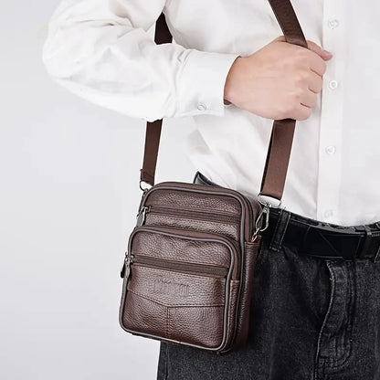 Mens Genuine Leather Crossbody Bag Vertical Multifunctional - Smarsty