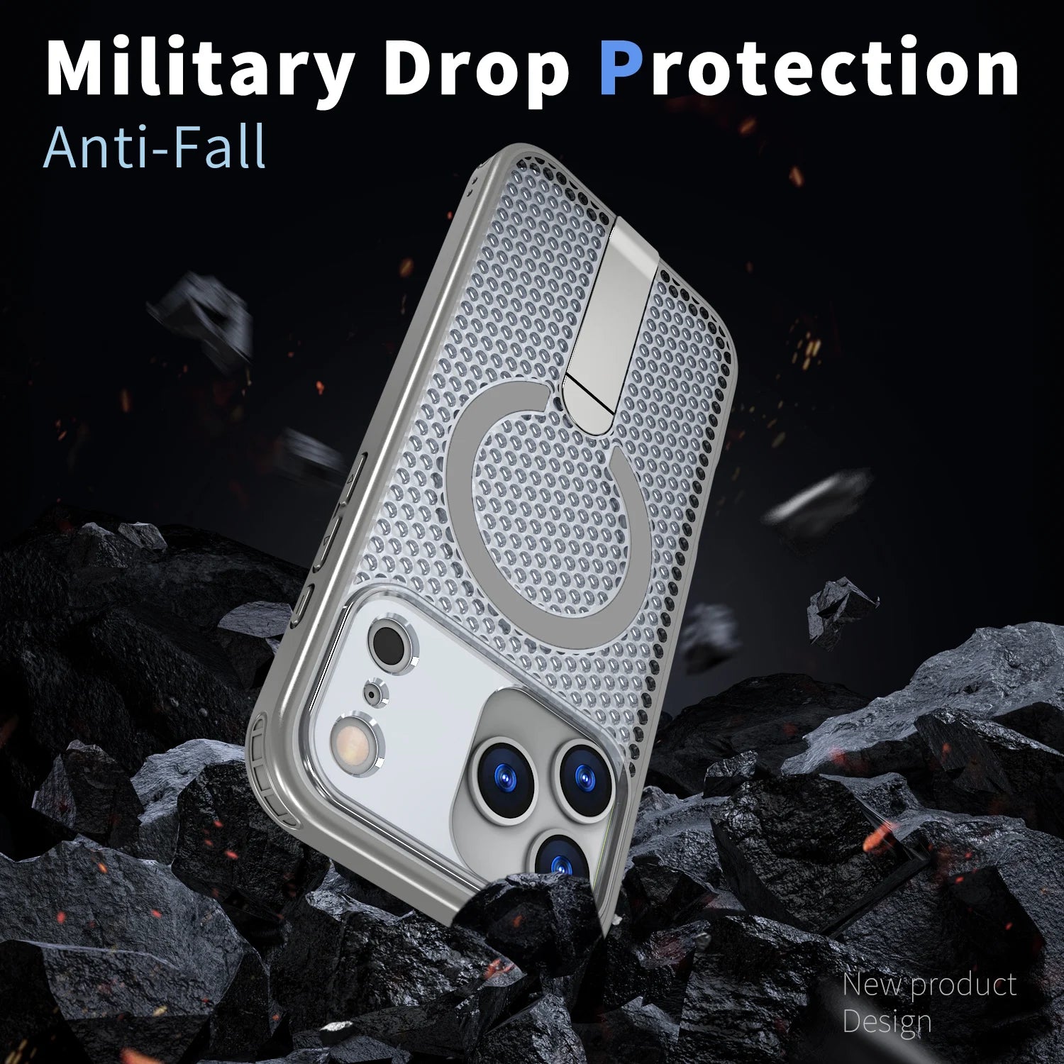Breathable for Magsafe Stand Case for iPhone 17 Air 16 15 14 13 12 Pro Max 11 Plus 16E SE4 17Pro Magnetic Cooling Rugged Cover