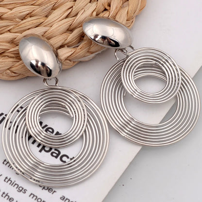 Trendy Big Round Dangle Earrings for Women in Golden Silver - Smarsty
