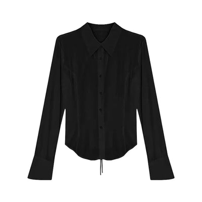 Gidyq Fashion Women Bandage Shirts Korean All Match Streetwear Female Slim Blouse Spring Casual White Bell Sleeve Shirt New - Smarsty