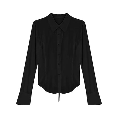 Gidyq Fashion Women Bandage Shirts Korean All Match Streetwear Female Slim Blouse Spring Casual White Bell Sleeve Shirt New - Smarsty