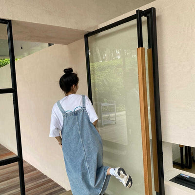 Spring Summer Denim Overall Dress Women Sleeveless Jeans Dresses Fashion Female Solid Slip Casual Loose Spaghetti Strap Dresses - Smarsty