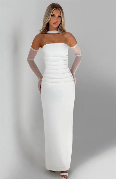 Mozision Scarf Collar Strapless Sexy Maxi Dress For Women Fashion Off-shoulder Backless Bodycon Club Party Long Dress Elegant - Smarsty