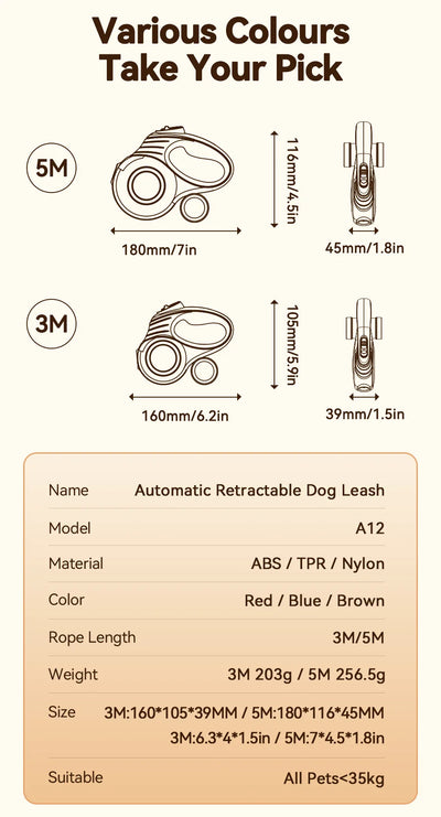 ROJECO Automatic Retractable Dog Leash for Small Dogs - Smarsty