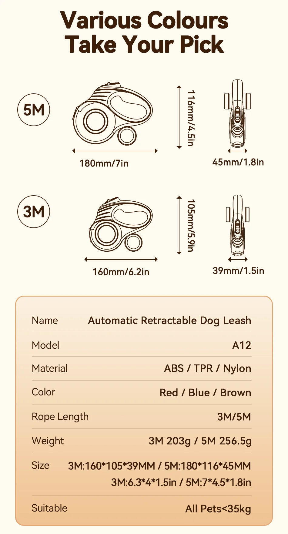 ROJECO Automatic Retractable Dog Leash for Small Dogs - Smarsty
