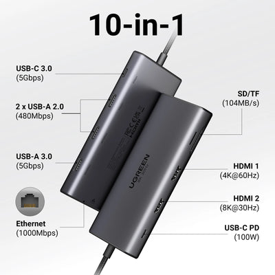 USB C Docking Station HDMI Hub 8K 4K Including RJ45 - Smarsty