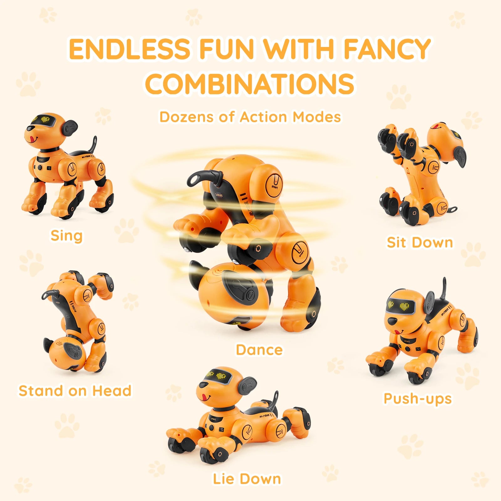SucceBuy Remote Control Robot Dog Toy Dog Programmable Smart Interactive Robotic Pet for Kids Singing Dancing RC Stunt Toy