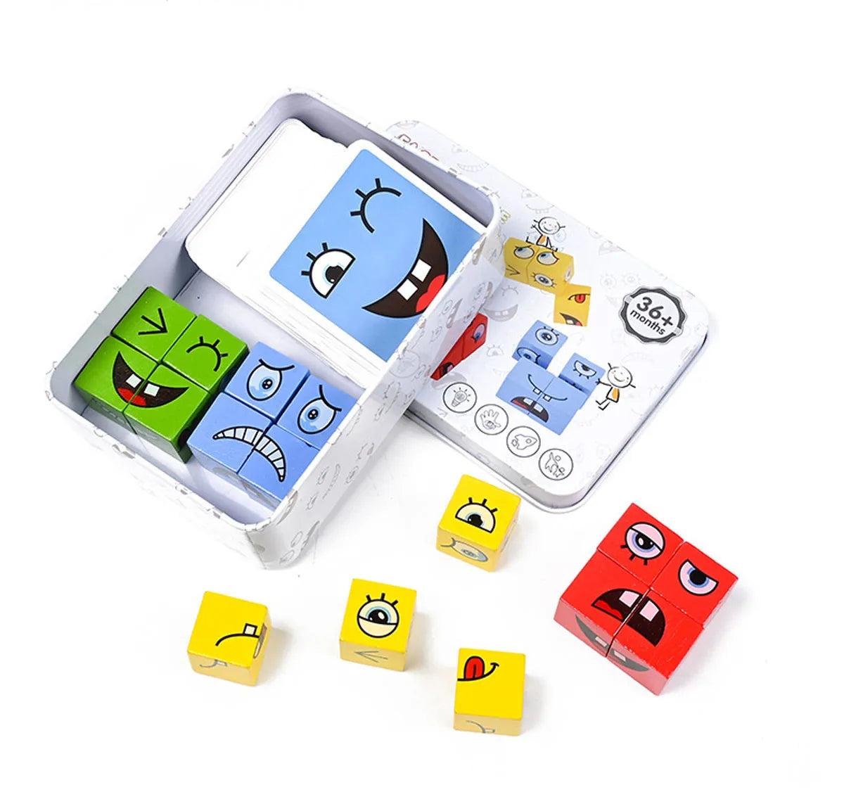 Cube Face Change Building Blocks Board Game Wood Puzzle Montessori Expression Wooden Blocks Blocos For Children Kids Toys Gift by Smarsty