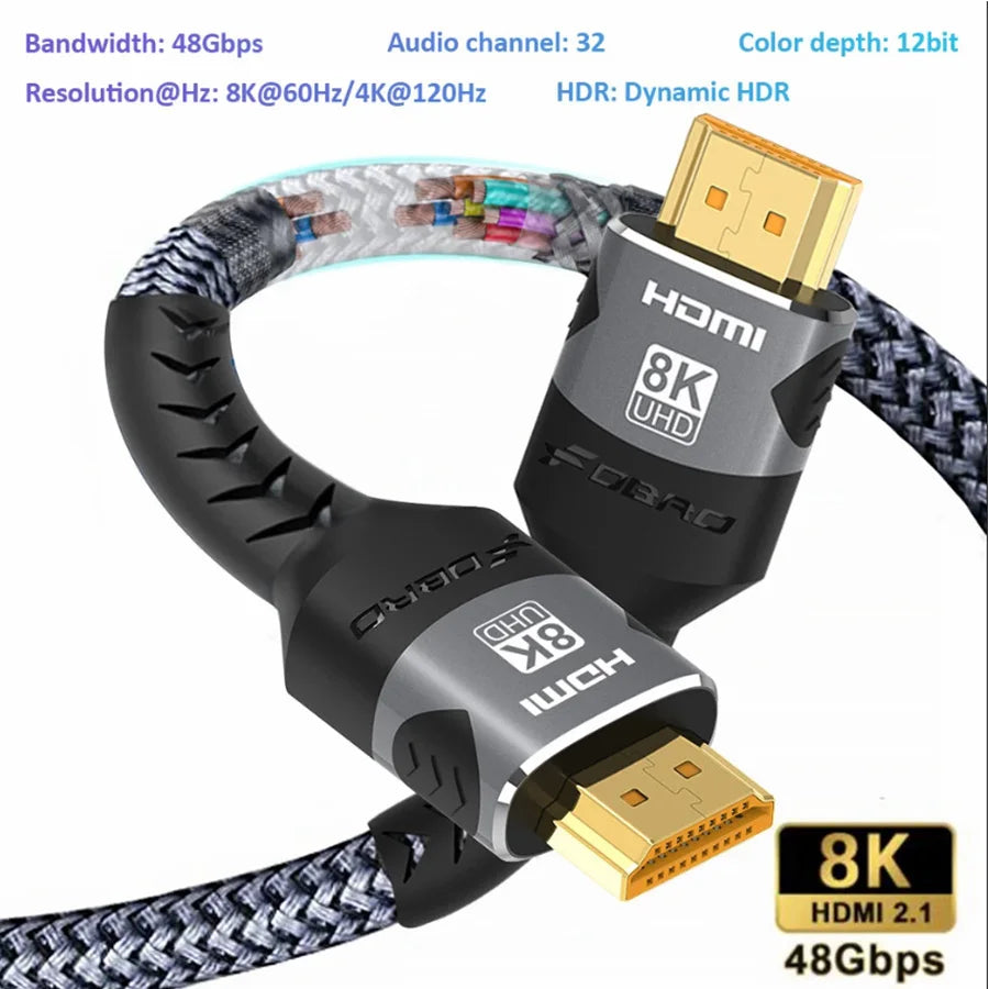 High Speed 8K HDMI Cable 2.1 with Braided Cord - Smarsty