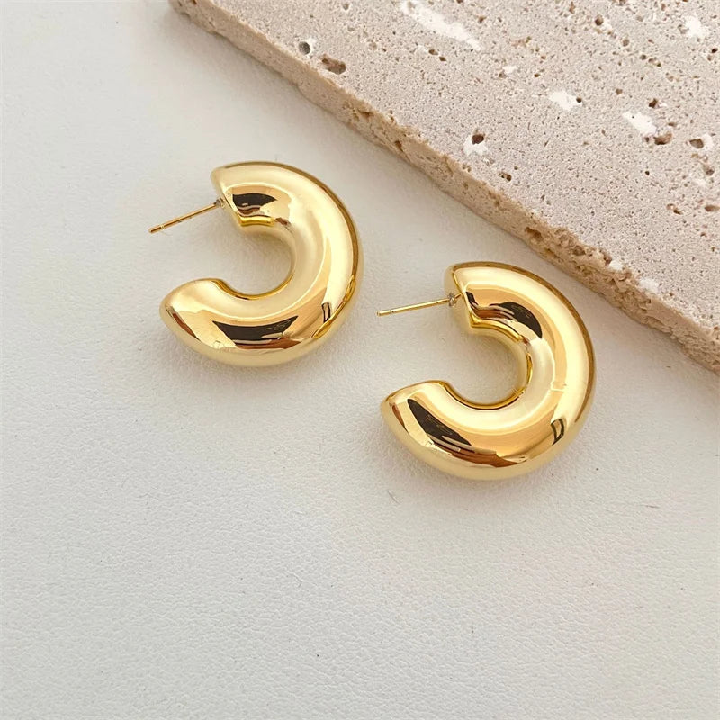Vintage Chunky Dome Drop Earrings Gold Plated Stainless - Smarsty