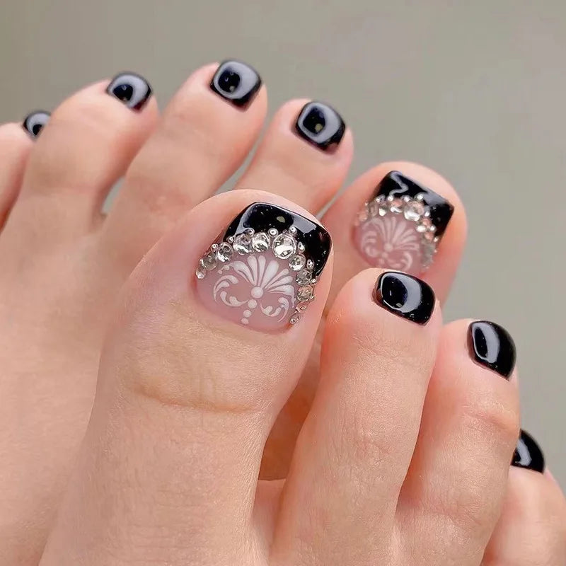 Colorful Flower Press On Nails Set with Glitter - Smarsty