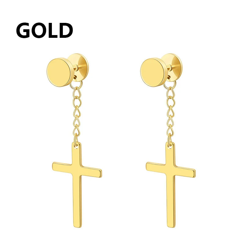 Stainless Steel Cross Dangle Earrings for Men and Women - Smarsty