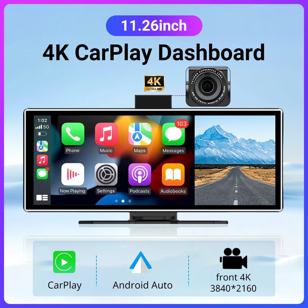 4K Dash Cam IPS Touch Screen With Wireless CarPlay Pro - Smarsty