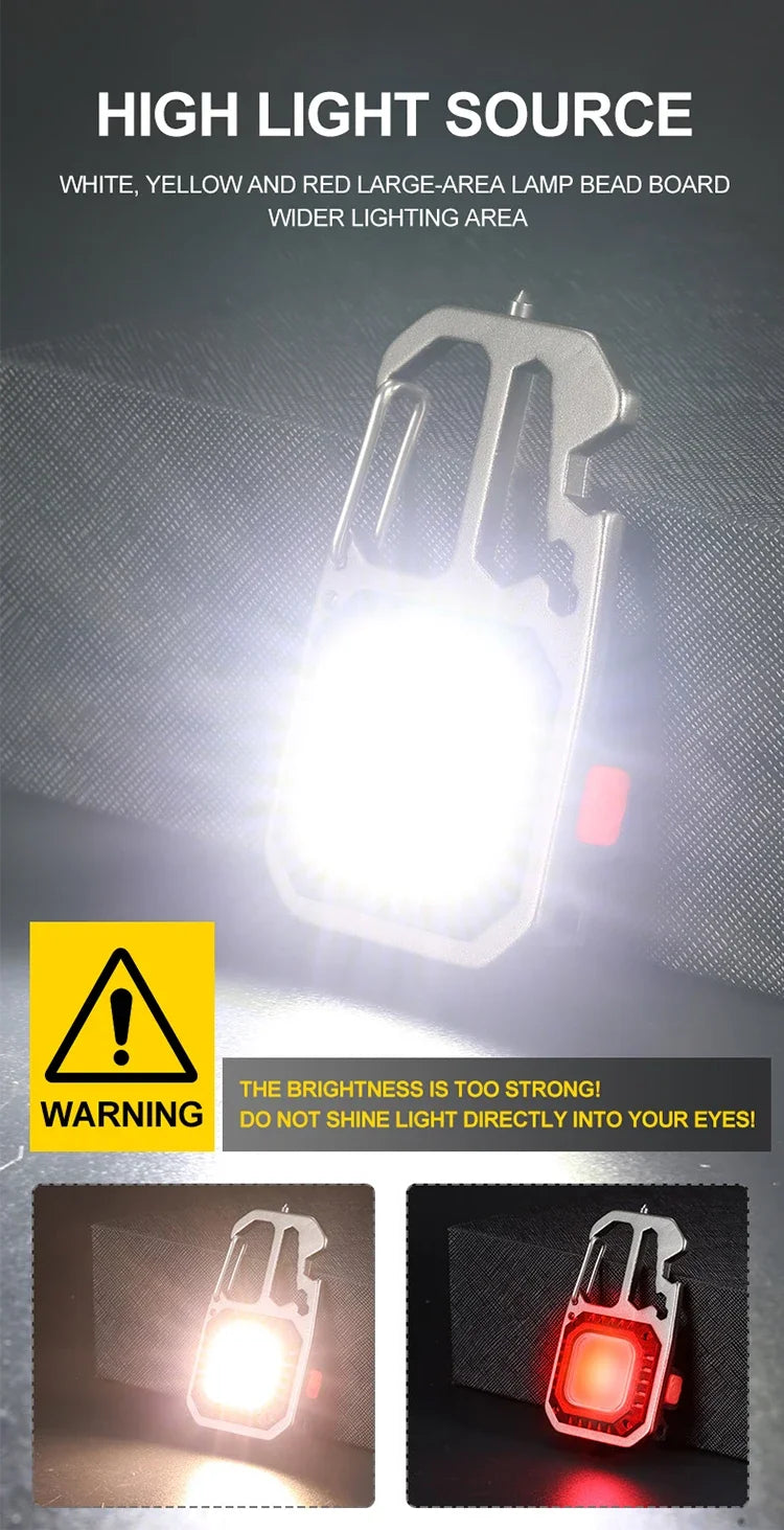 COB Keychain Work Light with Battery Display 8Mode Rechargeable High Lumens Portable LED Light for Camping Hiking Running by Smarsty