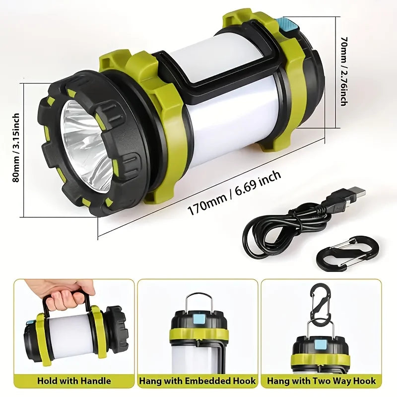 Rechargeable LED Camping Light 1000LM Lantern Flashlight 6 Modes 4000mAh Power Bank for Power Outage Hurricane Outdoor Hiking