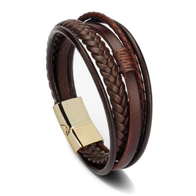 Trendy Leather Bracelets For Men Multilayer Braided Rope - Smarsty