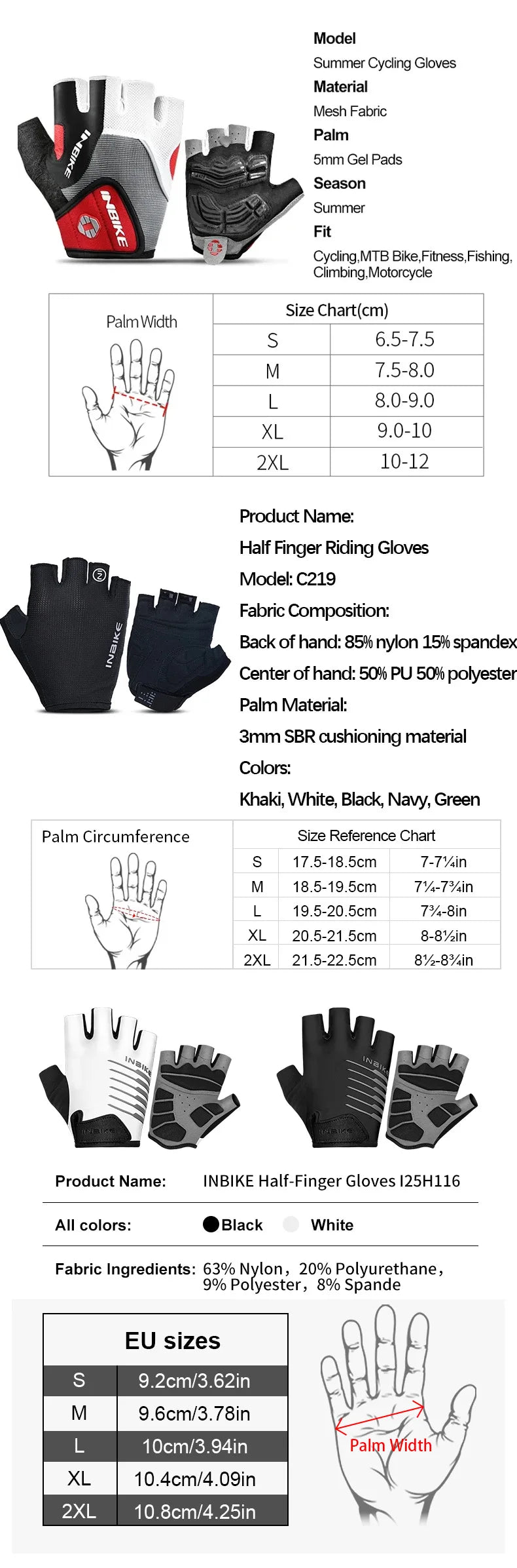 INBIKE Shockproof Gel Cycling Gloves Half Finger - Smarsty