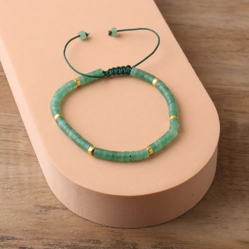 Green Aventurine Bead Bracelet Adjustable Natural Stone - Smarsty