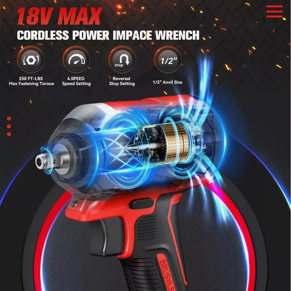 Brushless Impact Wrench 500Nm Cordless Electric Driver - Smarsty