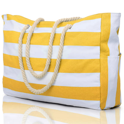 Waterproof Beach Bag Foldable Striped Zipper Outdoor Tote - Smarsty