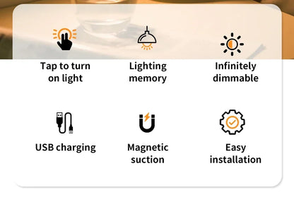 Rechargeable Round LED Wall Lamp with Dimmable Touch Switch - Smarsty